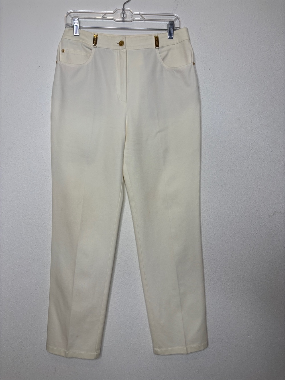 St. John Sport Women's Cream High-Rise Straight Trousers with Gold Accent
